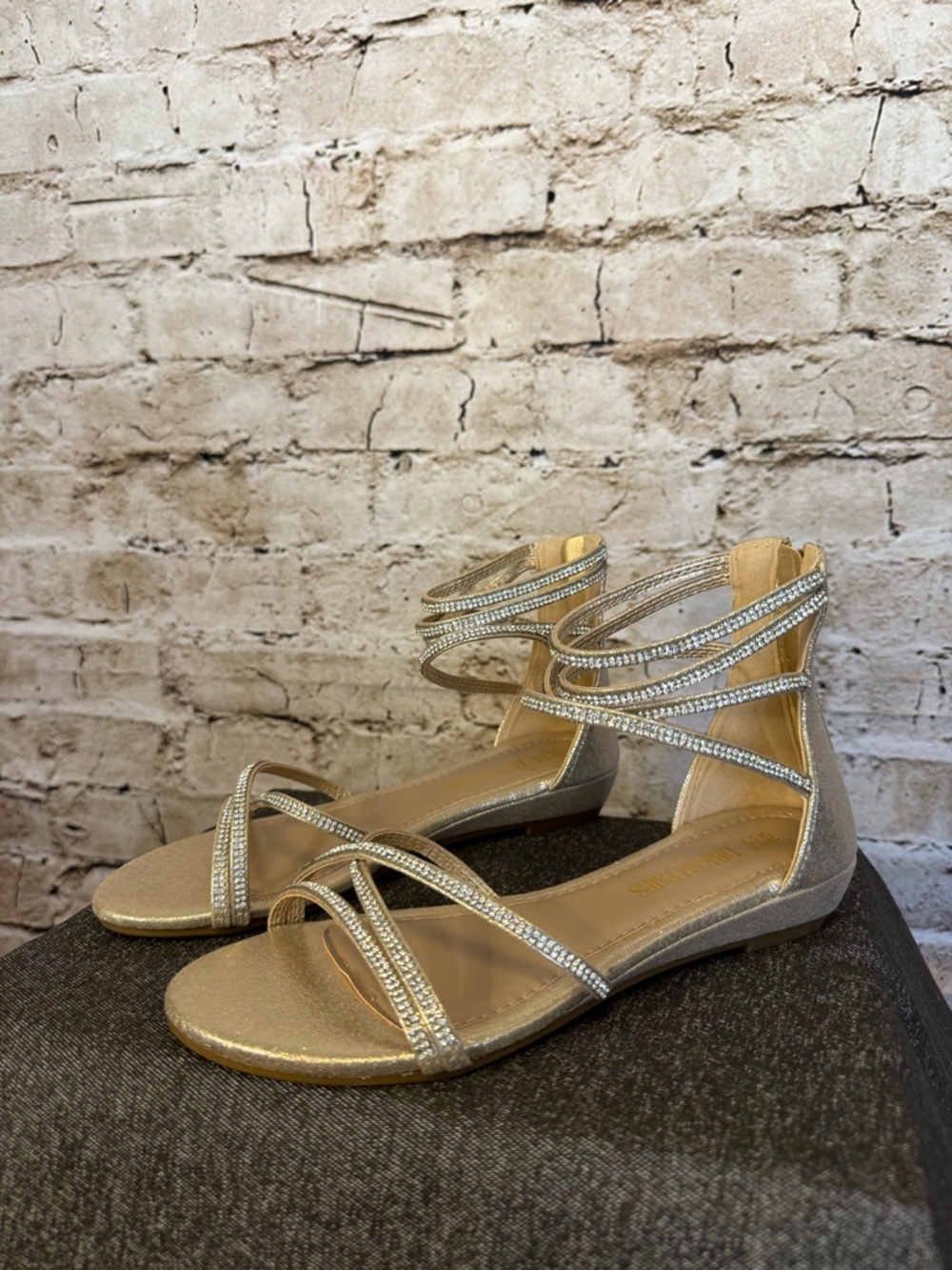 Dreampairs Strappy Rhinestone Sandals - Gold - Picture 3 of 5